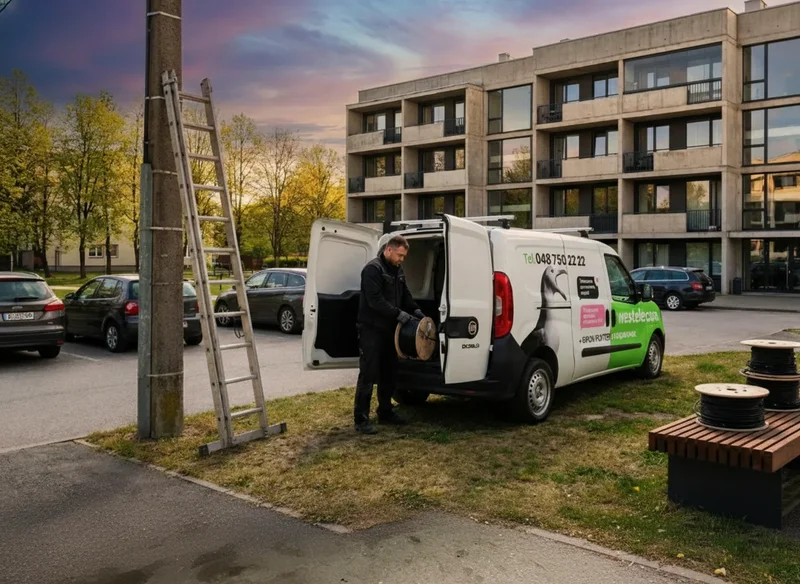 Монтажник WESTELECOM строит оптическую сеть в Измаиле, Одесская область