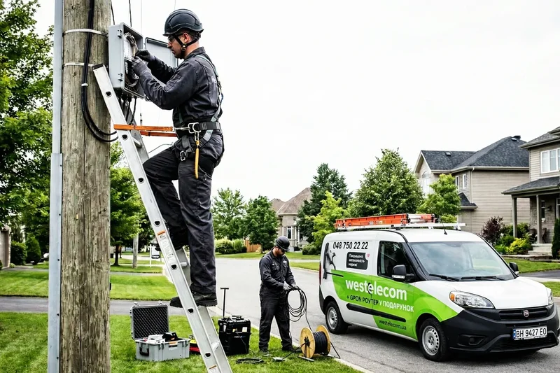 Монтажник WESTELECOM працює з GPON обладнанням в Татарбунарах