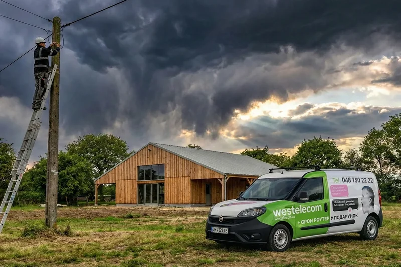 Монтажник WESTELECOM будує інтернет-мережу в Сараті, Одеська область